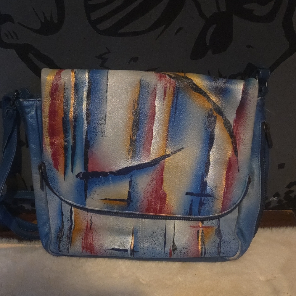 Anuschka Blue and Red Crossbody Bags Artistic Collection